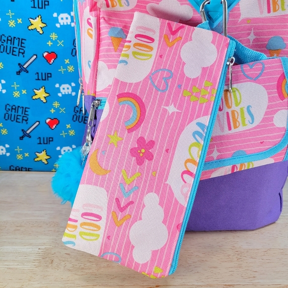 Sutton Hello Good Vibes 16" Pink Backpack & Lunch Bag 5 Piece Set School Bag NWT - Picture 6 of 7